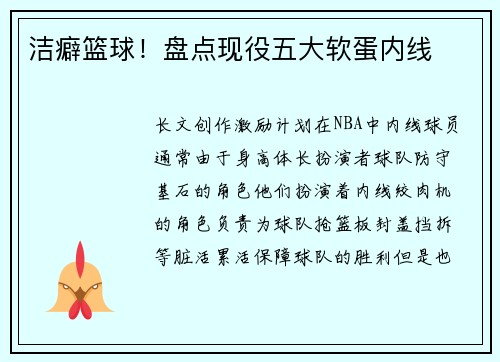 洁癖篮球！盘点现役五大软蛋内线
